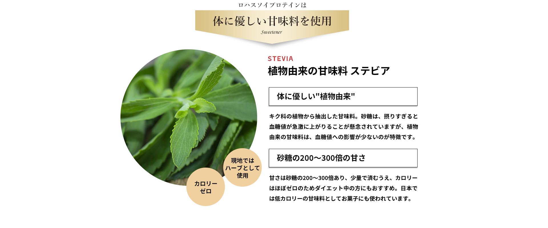 体に優しい植物由来の甘味料ステビアを使用